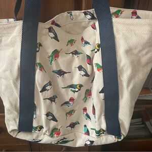 Vera Bradley Bird Print Canvas Tote Bag with Navy Straps